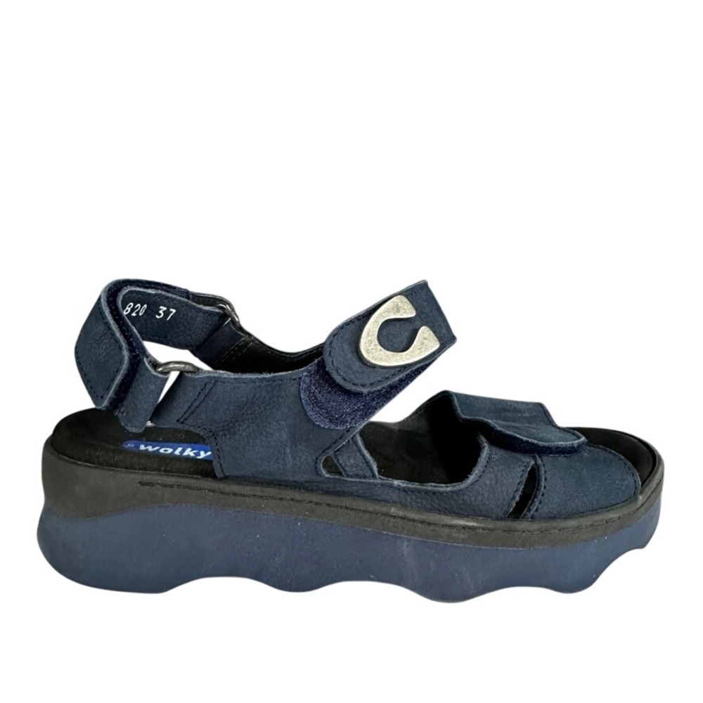 Wolky Navy Blue Leather Platform Walking Sandals Adjustable Straps 820 Size 37